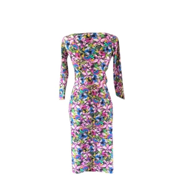 Chiara Boni La Petite Robe Italy Cocktail Dress 3/4-Sleeve Ruched Floral 40/4 Sm - Picture 11 of 16